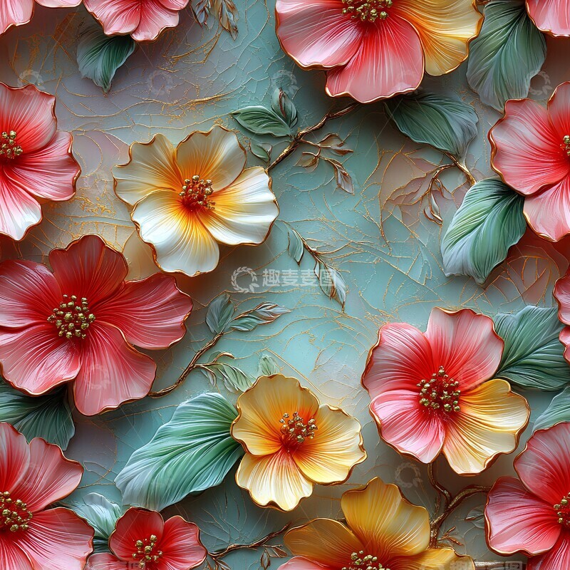 高清大图下载【趣麦麦图】陶瓷花朵与植物纹样