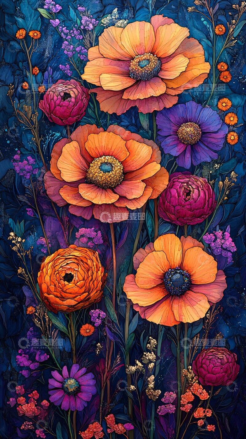 高清大图下载【趣麦麦图】金属水彩花纹