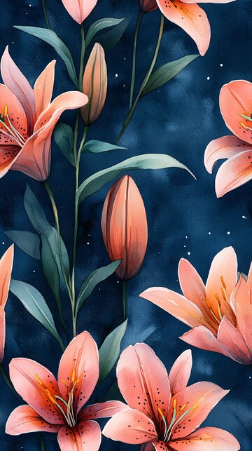 水彩百合花纹样1