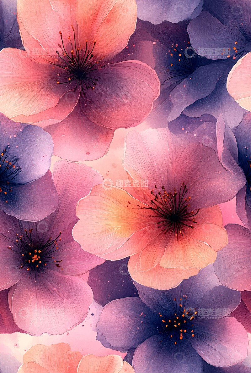 高清大图下载【趣麦麦图】粉紫水彩花卉