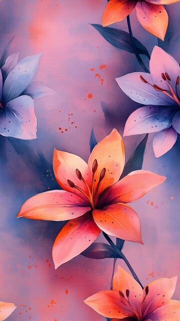 水彩百合花纹样2