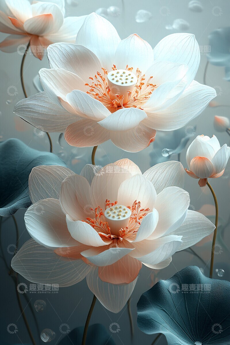 高清大图下载【趣麦麦图】粉白莲花莲花花朵花瓣