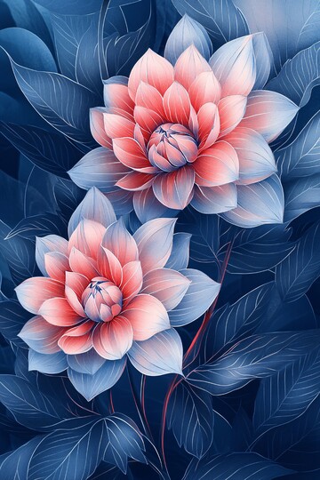 粉色大丽花线条画