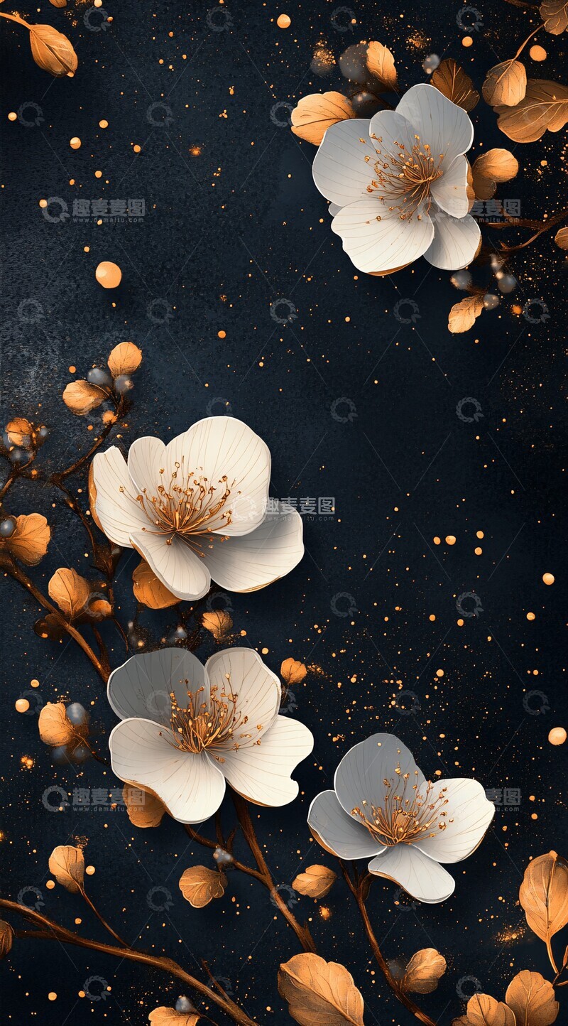 高清大图下载【趣麦麦图】金色花纹墨色壁纸