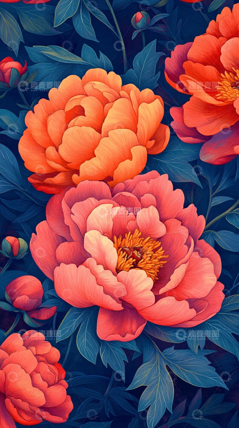 高清大图下载【趣麦麦图】彩绘牡丹花彩绘牡丹花朵1