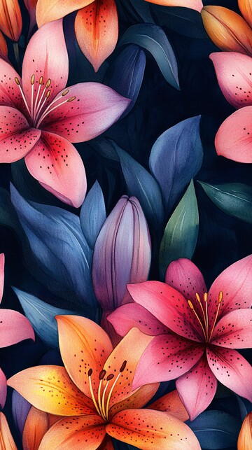 水彩百合花纹样