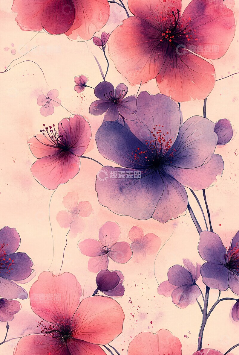 高清大图下载【趣麦麦图】粉紫水彩花卉1