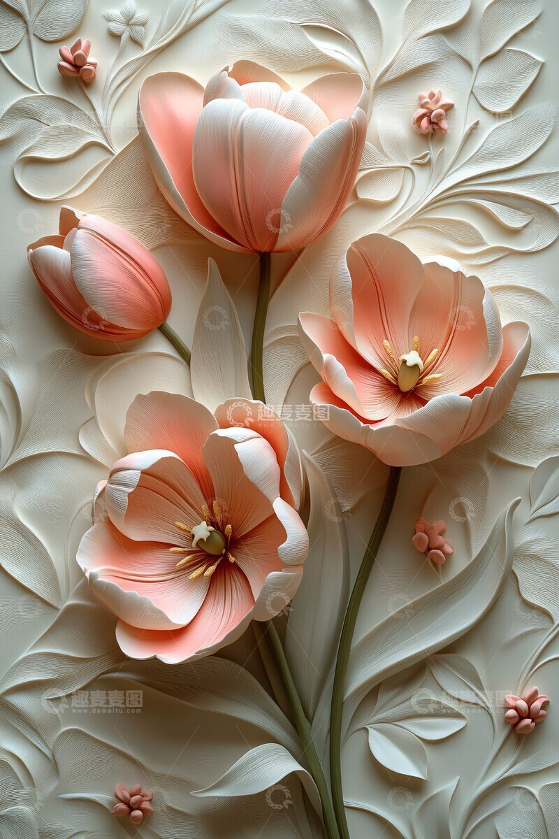 高清大图下载【趣麦麦图】立体粉彩花墙1