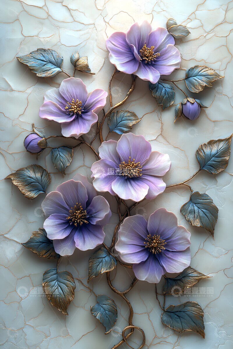高清大图下载【趣麦麦图】紫绿花卉浮雕艺术