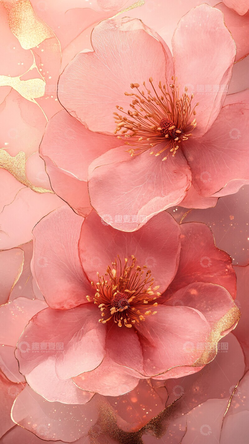 高清大图下载【趣麦麦图】粉色花艺水墨壁纸1