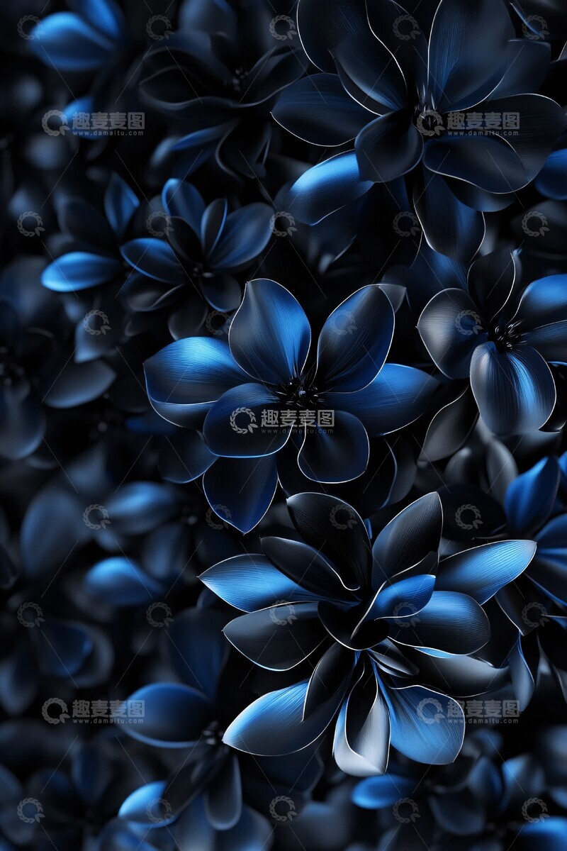 高清大图下载【趣麦麦图】深蓝花朵堆叠