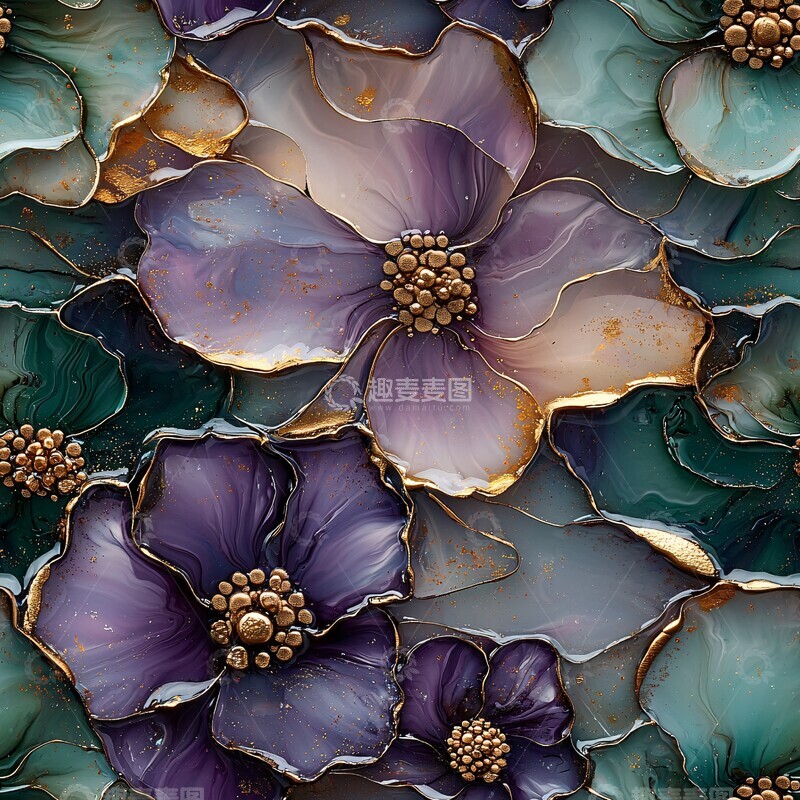 高清大图下载【趣麦麦图】紫绿金三色花卉壁纸