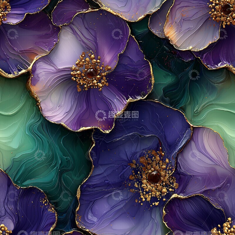 高清大图下载【趣麦麦图】紫绿金三色花卉壁纸1