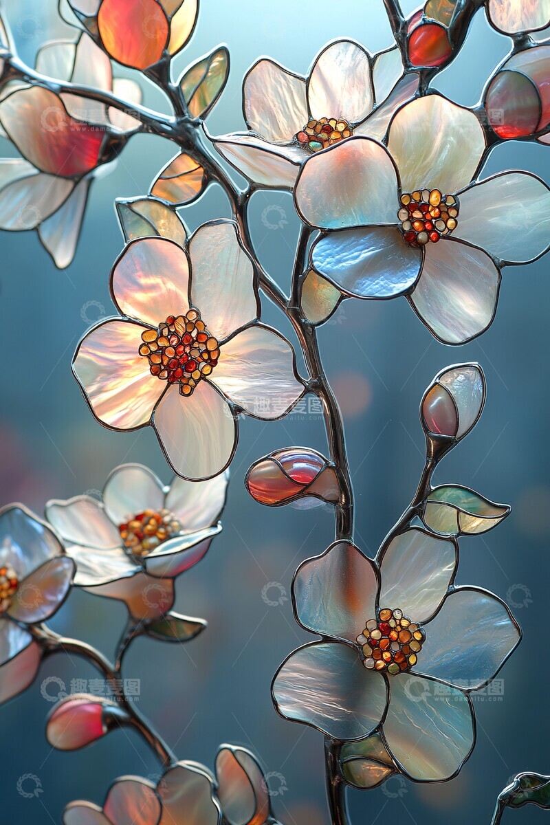 高清大图下载【趣麦麦图】珍珠花纹玻璃窗1