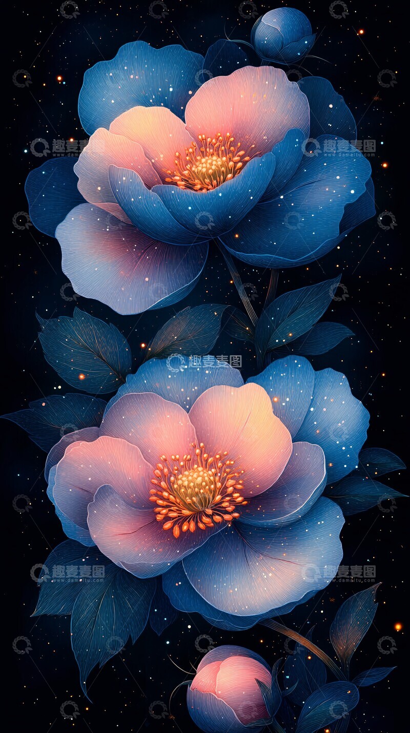 高清大图下载【趣麦麦图】深蓝牡丹花束