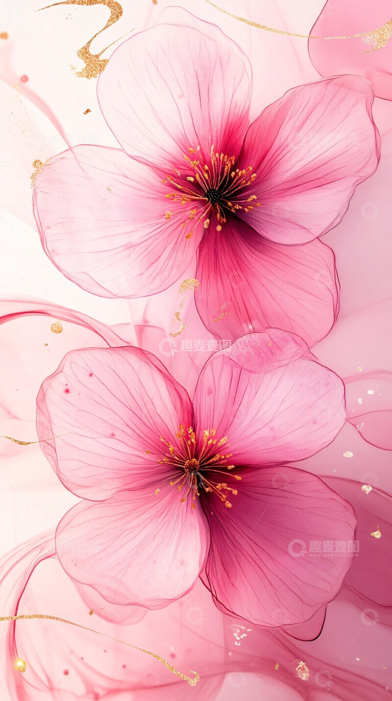 高清大图下载【趣麦麦图】粉色花艺水墨壁纸
