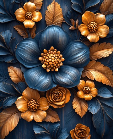 木雕花叶蓝褐刻