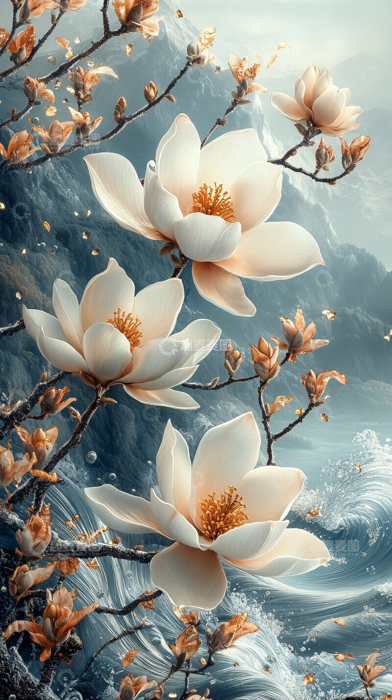 高清大图下载【趣麦麦图】木兰花波浪纹样2