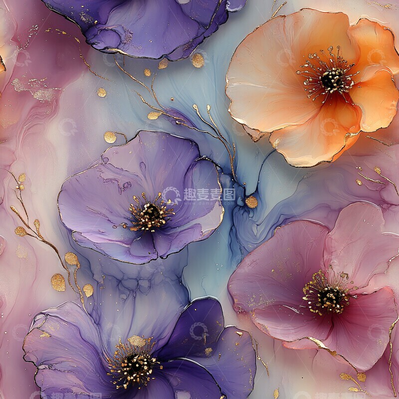 高清大图下载【趣麦麦图】酒精墨水花卉纹理