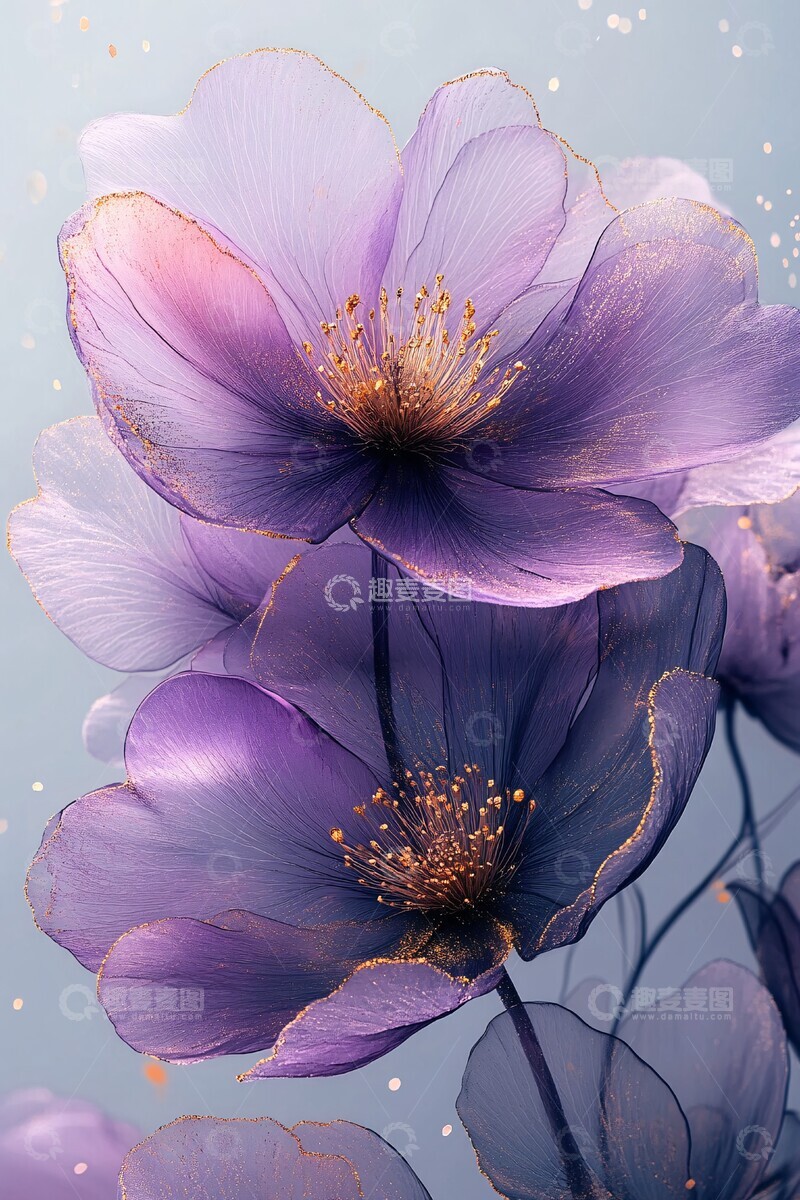 高清大图下载【趣麦麦图】粉灰金花梦境