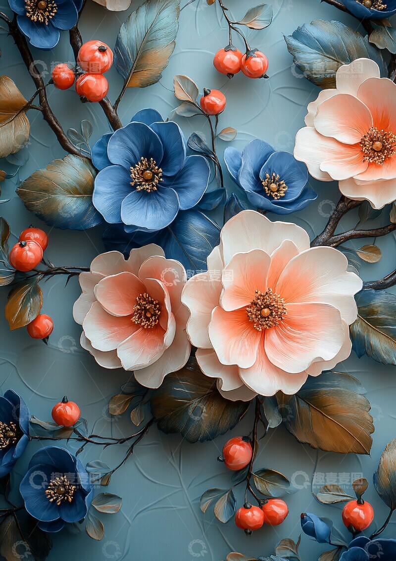 高清大图下载【趣麦麦图】粉色蓝色花朵壁纸1