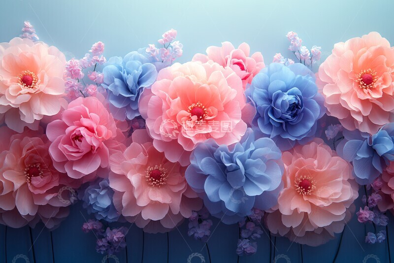 高清大图下载【趣麦麦图】花影缤纷白色粉色蓝色1