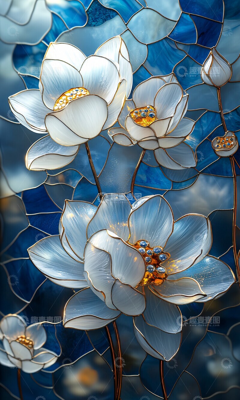 高清大图下载【趣麦麦图】-白莲玻璃花纹2