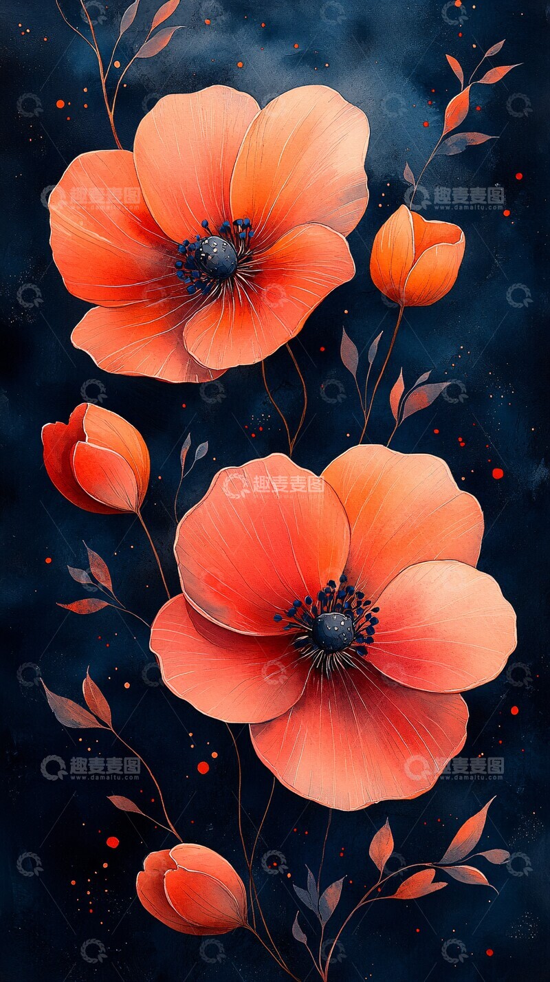 高清大图下载【趣麦麦图】春花水彩画春花水彩图案3