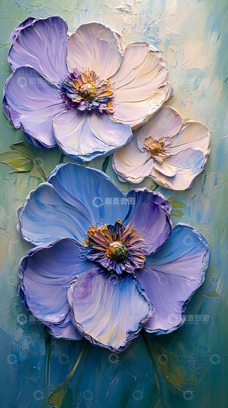 高清大图下载【趣麦麦图】蓝紫花卉立体画