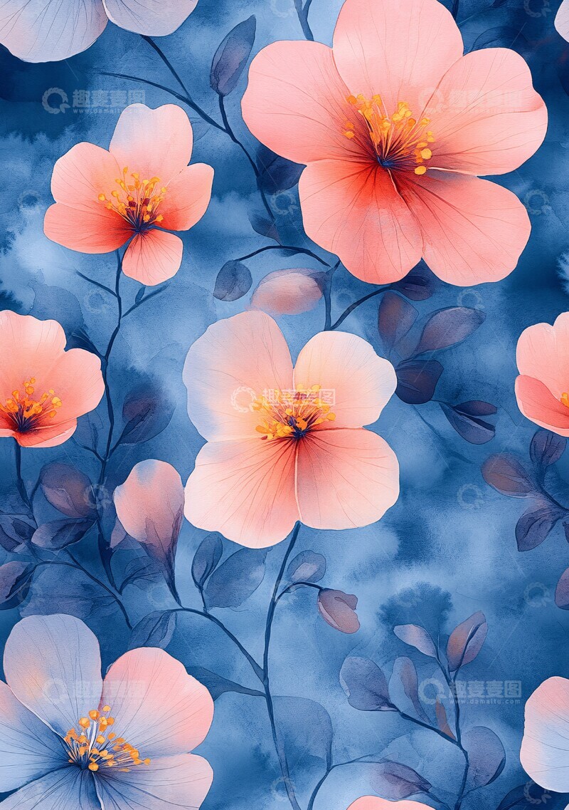 高清大图下载【趣麦麦图】水彩花朵图案