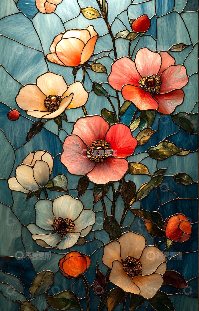 高清大图下载【趣麦麦图】-玻璃花朵墙纸