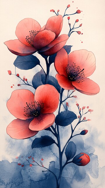 春花水彩画春花水彩图案1