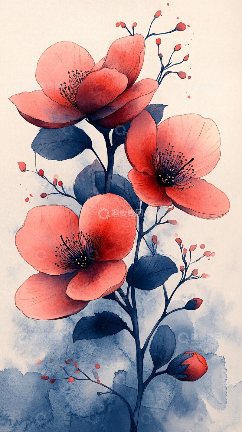 高清大图下载【趣麦麦图】春花水彩画春花水彩图案1