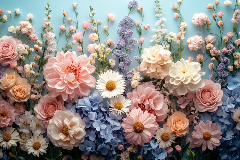 高清大图下载【趣麦麦图】花影缤纷白色粉色蓝色