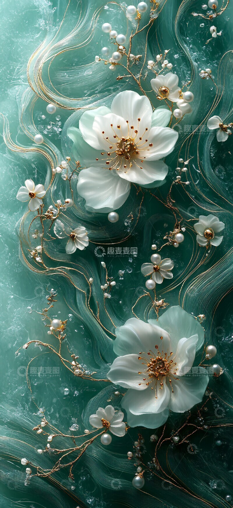 高清大图下载【趣麦麦图】珍珠绣线花纹屏