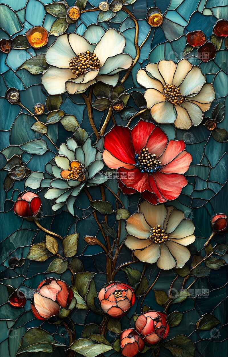 高清大图下载【趣麦麦图】玻璃花朵墙纸2