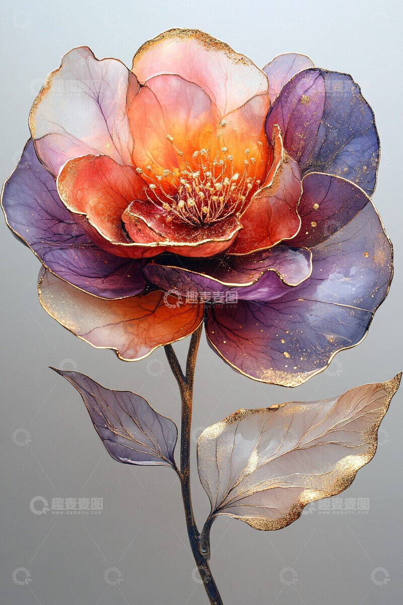 高清大图下载【趣麦麦图】花影墨韵抽象酒精色彩1