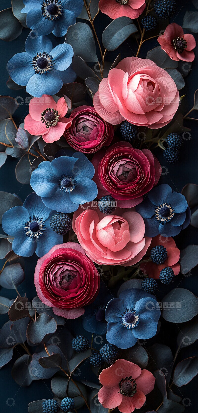 高清大图下载【趣麦麦图】暗色花卉组合