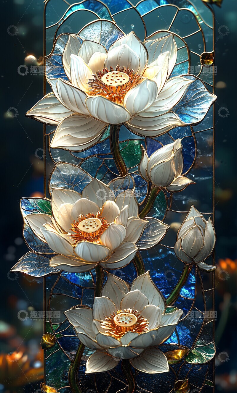 高清大图下载【趣麦麦图】白莲玻璃花纹1