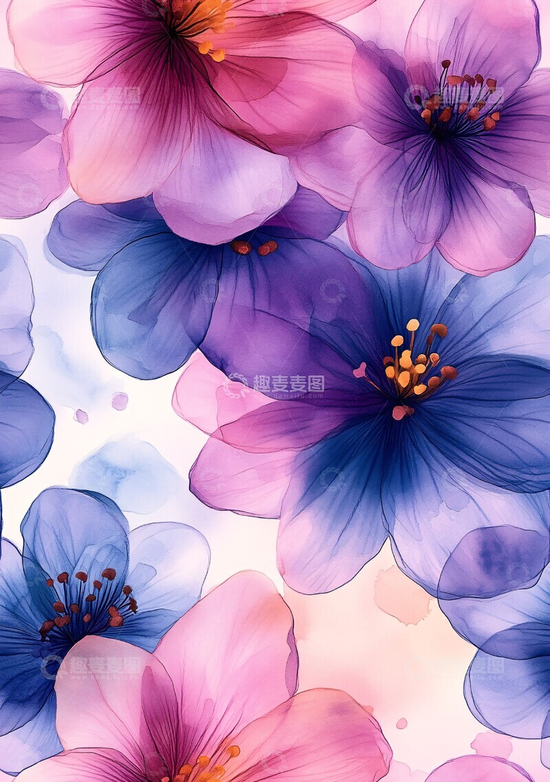 高清大图下载【趣麦麦图】水彩花朵图案1