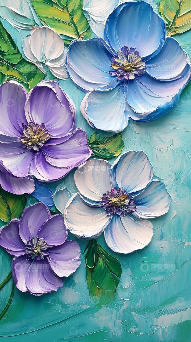 高清大图下载【趣麦麦图】蓝紫花卉立体画1