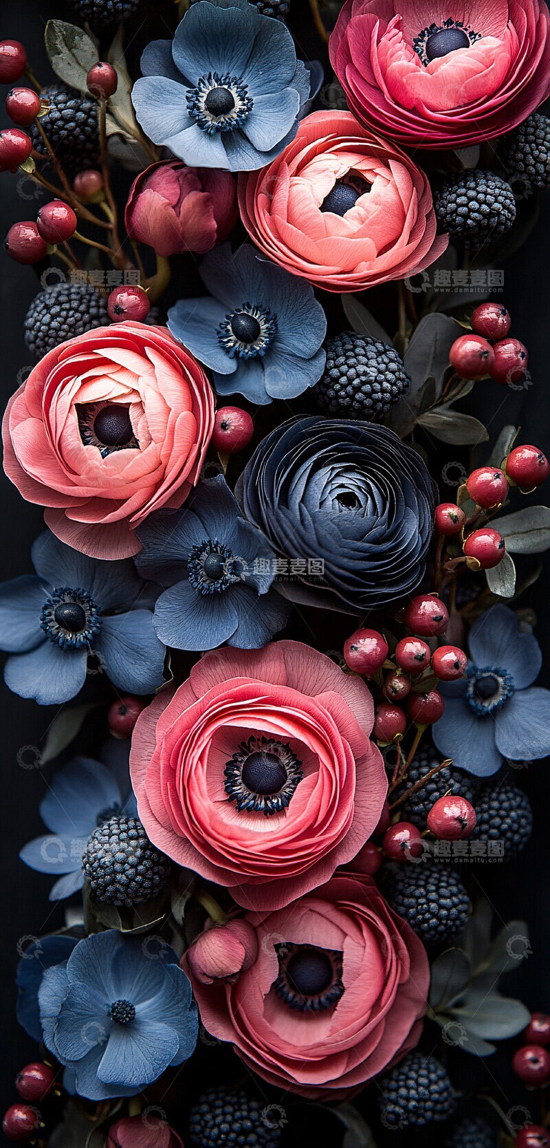 高清大图下载【趣麦麦图】暗色花卉组合2