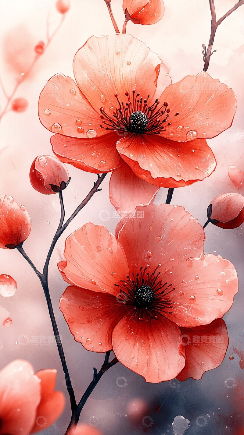高清大图下载【趣麦麦图】春花水彩画春花水彩图案