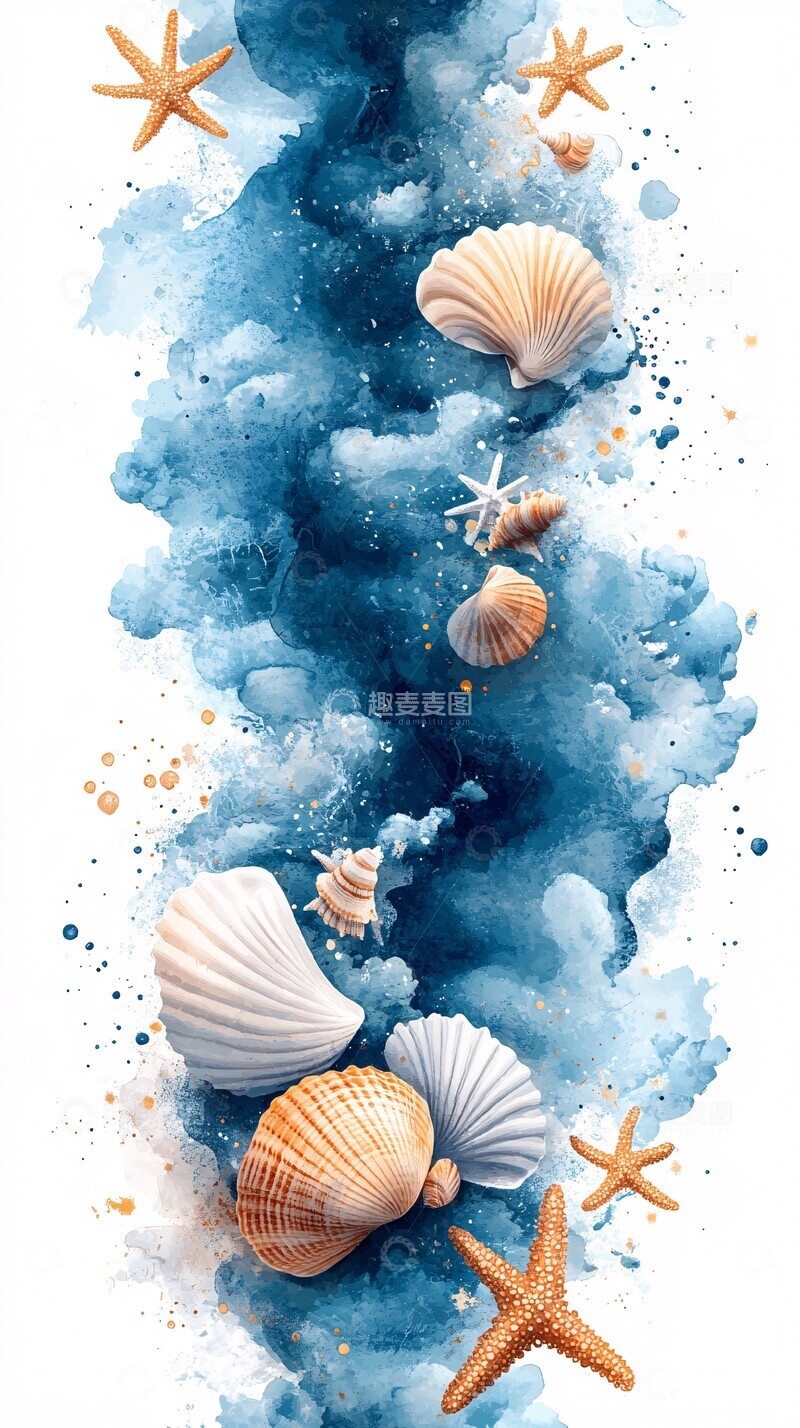 高清大图下载【趣麦麦图】云朵贝壳星星背景2