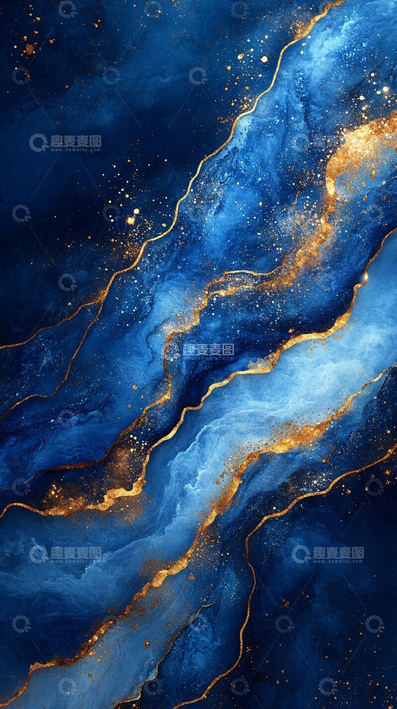 高清大图下载【趣麦麦图】蓝金水波纹波纹背景线条3