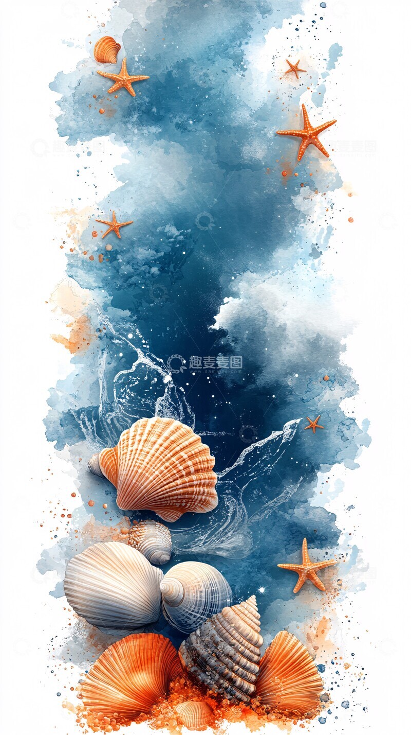 高清大图下载【趣麦麦图】云朵贝壳星星背景1