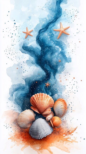 云朵贝壳星星背景