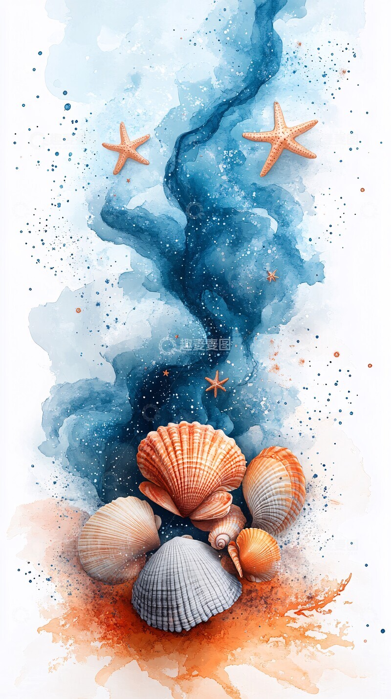 高清大图下载【趣麦麦图】云朵贝壳星星背景