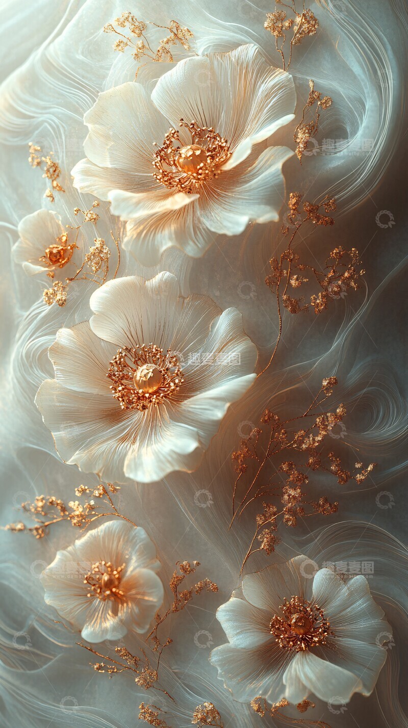 高清大图下载【趣麦麦图】灰白渐变金纹背景