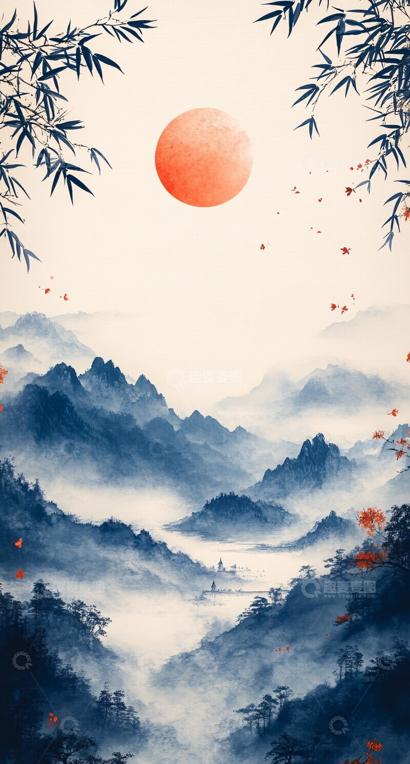 高清大图下载【趣麦麦图】传统墨画竹云纹1